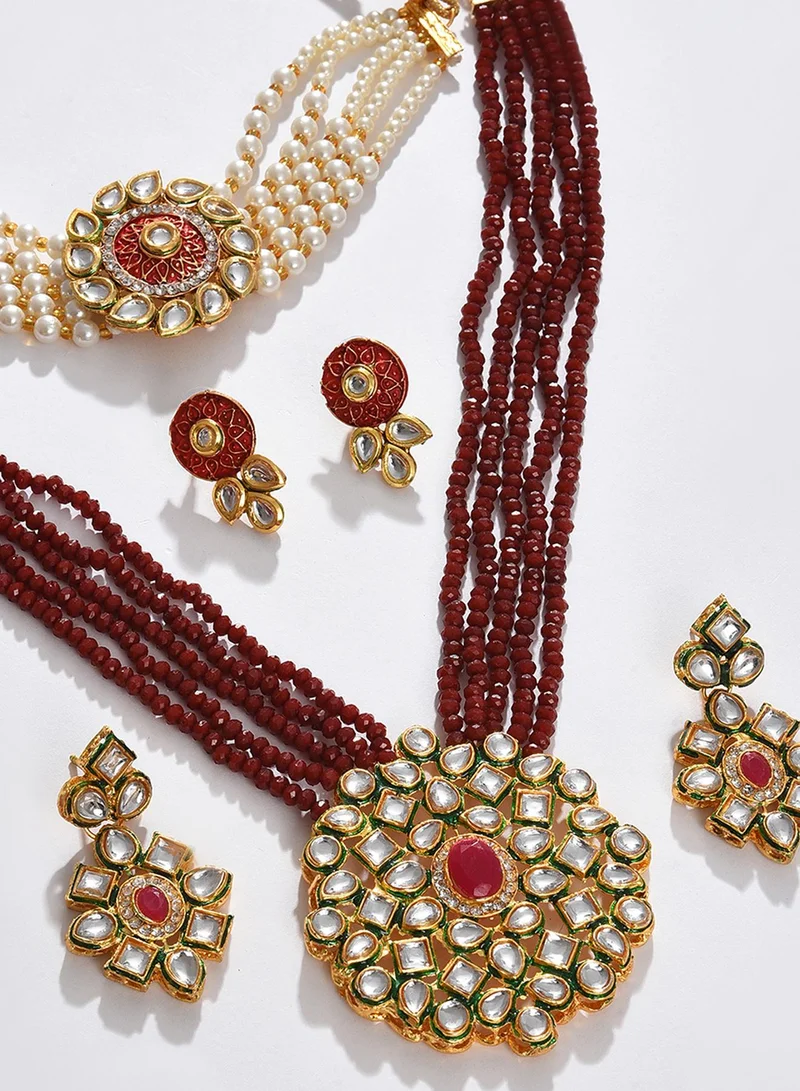 SOHI Setof 2 Stone-Studded Pearl Beaded Artificial Jewellery Set