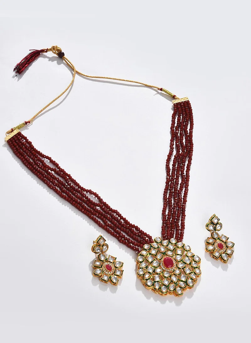 SOHI Setof 2 Stone-Studded Pearl Beaded Artificial Jewellery Set