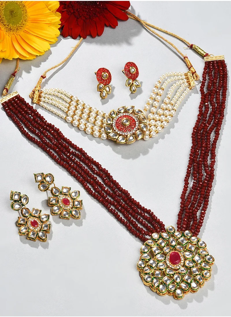 SOHI Set of 2 Stone-Studded Pearl Beaded Jewellery Set