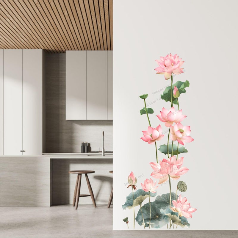 Sticker Yard PVC Vinyl Lotus Flower Floral Self-Adhesive Wall Sticker for Home Decor/Decoration - Living Room, Bedroom, Kids Room (Multicolor,Size 48X110CM) - Image 5