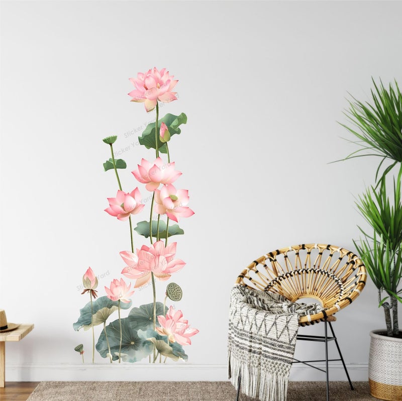 Sticker Yard PVC Vinyl Lotus Flower Floral Self-Adhesive Wall Sticker for Home Decor/Decoration - Living Room, Bedroom, Kids Room (Multicolor,Size 48X110CM) - Image 2