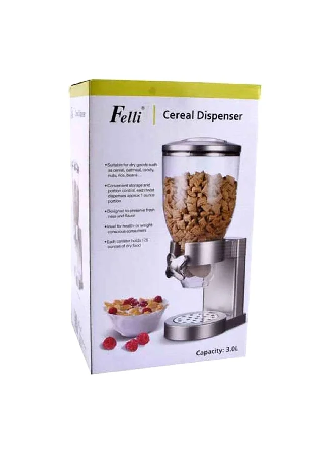 Felli Durable Plastic Cereal Dispenser Silver and Clear 3 L PCD1-S