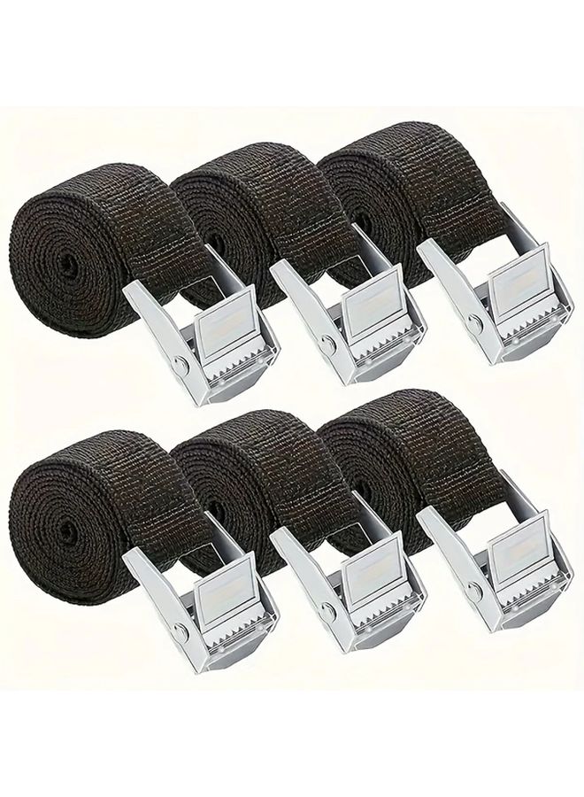 6pcs Heavy Duty Ratchet Tie Down Straps with Cam Buckle Adjustable Black Nylon Cargo Securing Straps - Image 1
