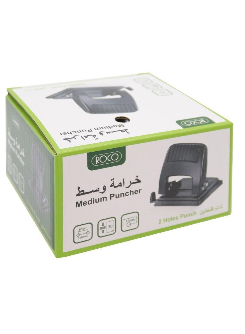 ROCO Hole Puncher, 2 Holes, Black, Capacity up to 30 Sheets (80 gsm) / 34 Sheets (70 gsm) - Image 1