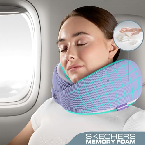 Skechers Womens Memory Foam Neck Pillow Comfortable Breathable Travel PillowNeck Pillow Airplane for Travel Car Rides Home and Office Use Ergonomic Design for Men and WomenPurple - Image 3