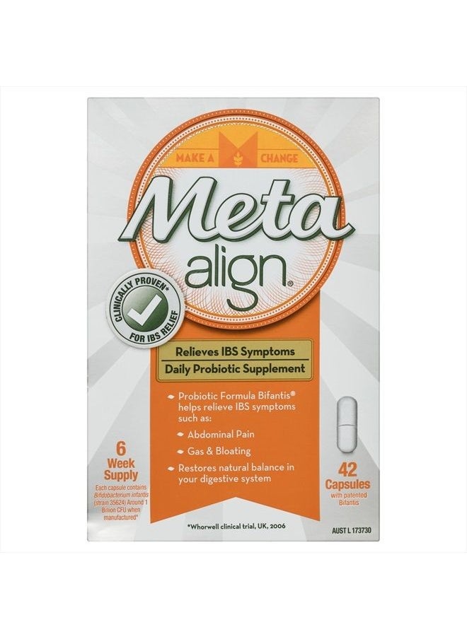 Metamucil - Meta Align - Daily Probiotic Supplement for Relieve of Irritable Bowel Syndrome & Symptoms Including Abdominal Pain, Gas & Bloating - 42 Capsules [Australian Version] - Image 1
