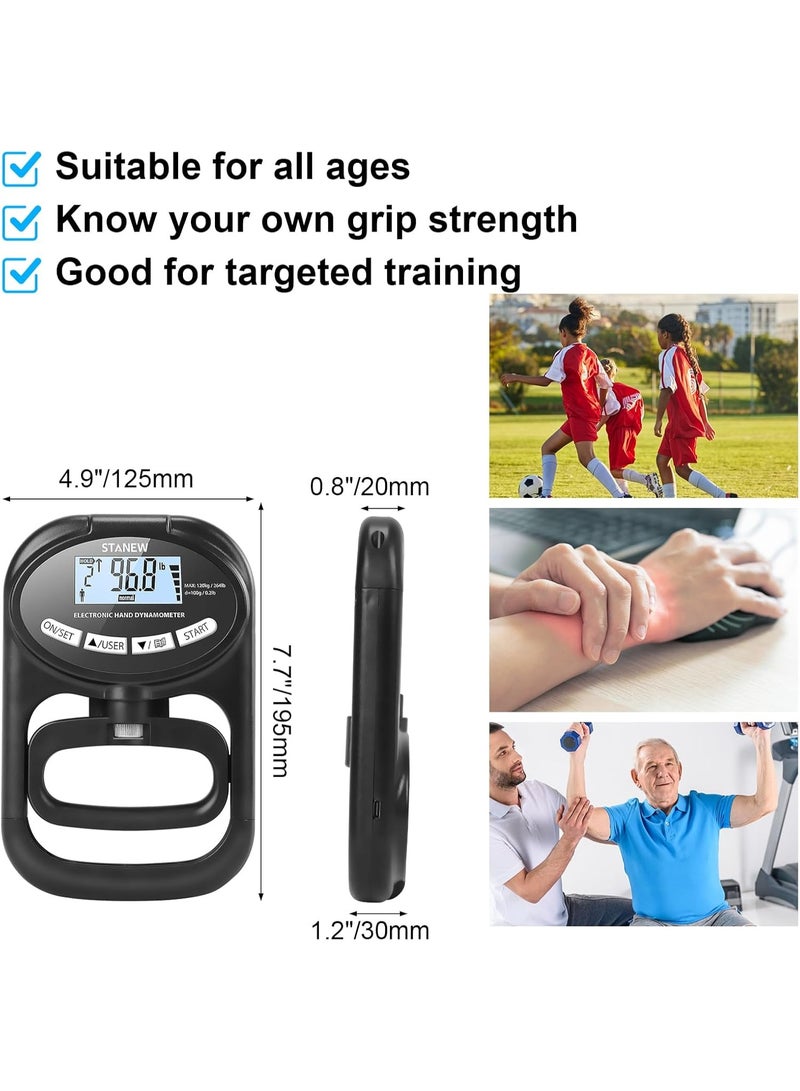 Stanew Digital Hand Dynamometer, Digital Hand Grip Strength Trainer - Grip Strength Measurement Meter with HD LCD Display, Digital Grip Strength Exerciser for Sports, Home and School 265lbs / 120kg - Image 2