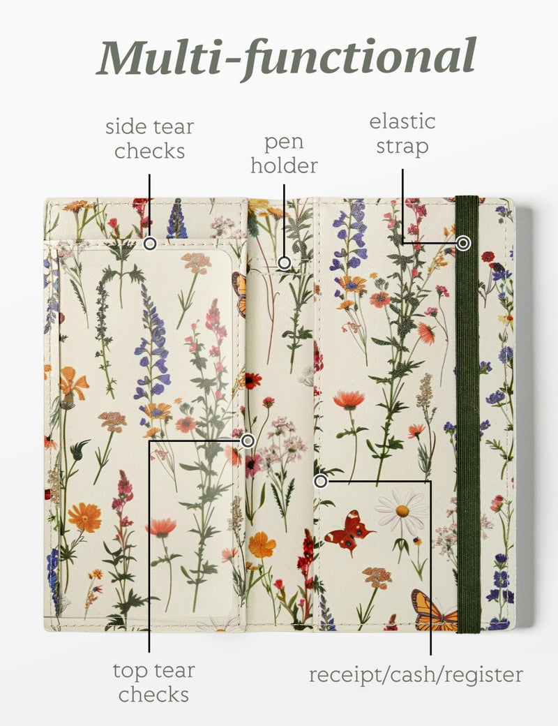 Yarnic Checkbook Cover for Personal Checkbook Holder with Pen Holder & Built-in Clear Plastic Divider for Duplicate Checks (Floral Butterfly) - Image 3