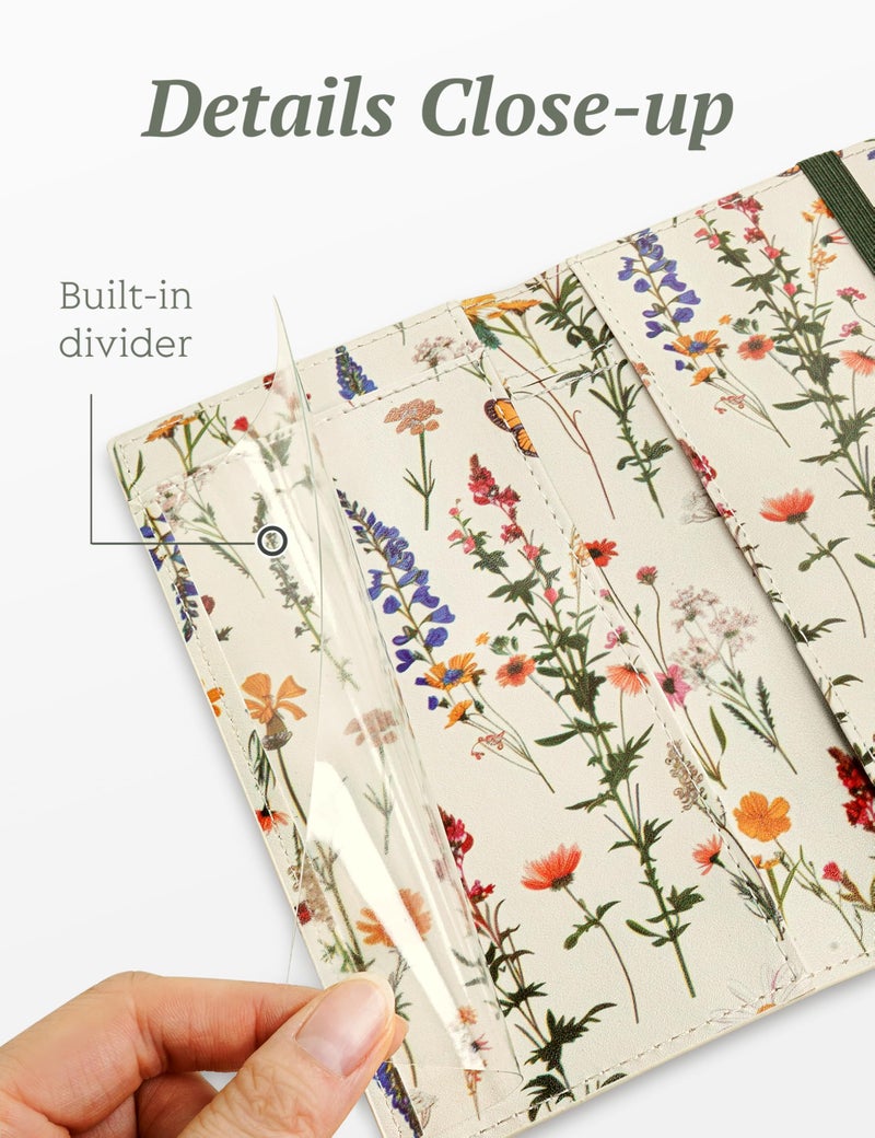 Yarnic Checkbook Cover for Personal Checkbook Holder with Pen Holder & Built-in Clear Plastic Divider for Duplicate Checks (Floral Butterfly) - Image 4