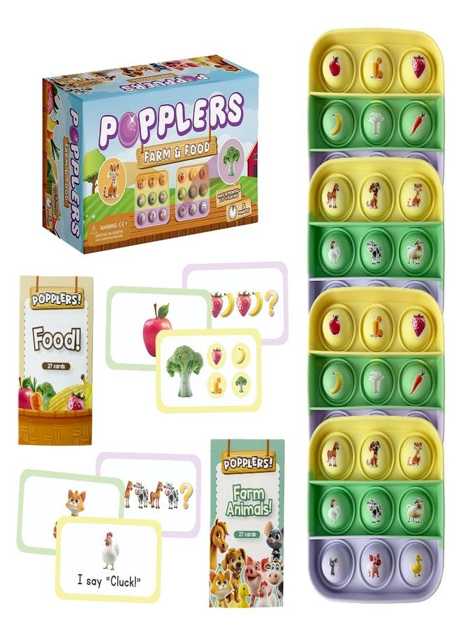 The Fidget Game Popplers, Matching Memory Game for Toddlers Early Learning & Educational Fidget Toy, Food & Farm Animals Popping Game, Teacher Must Have for Matching, Sound Recognition and First Words - Image 1