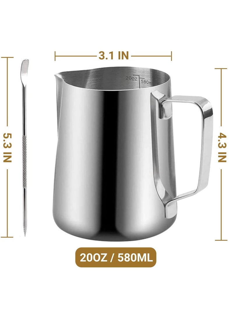 Milk Frothing Pitcher,600ml Milk Frother Cup Stainless Steel Jug Steaming Pitcher, 20oz Milk Coffee Cappuccino Latte Art Barista Steam Pitchers Milk Jug Cup with Decorating Pen - pzsku/Z72BB9C77E408A30E7511Z/45/_/1725199221/b41b2b29-8293-48fe-84d9-099fd1b713f8