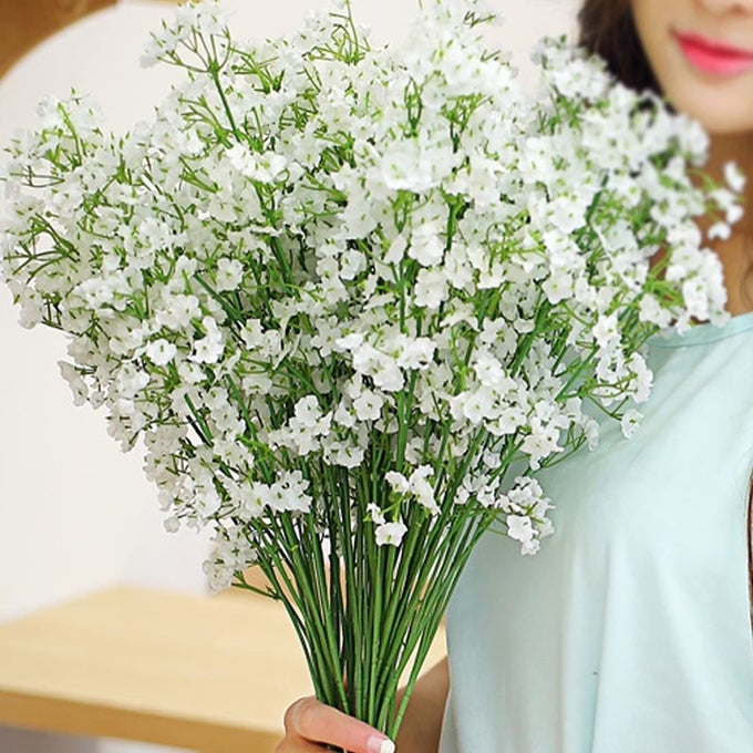 BABY BREATH GYPSOPHILA WHITE FAKE ARTIFICIAL FLOWERS FOR ARRANGEMENTS DIY WEDDING BRIDAL BOUQUETS CENTERPIECES PARTY HOME DECORATIONS 20PC
