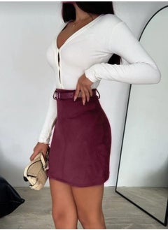 Win Moda Suede Skirt Short Belted / Belt Suede Skirt Model  - Image 2