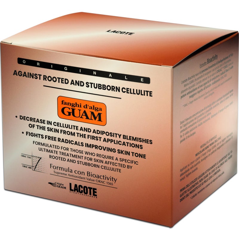 guam لف الجسم المضاد للسيلوليت من غوام للفخذين والساقين، أقصى قوة طين ساخن للسيلوليت العنيد، قناع طيني للجسم مع الكافيين، الأعشاب البحرية والزيوت الأساسية، تقليل السيلوليت على الساقين، (1.1LB) - Image 1