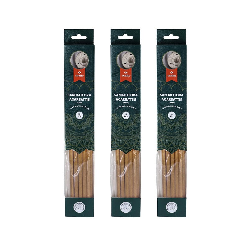Swaha Swaha Sandalflora Agarbatti Set of 10 2 Hours Burning time Long Lasting Sandalflora Fragrance Incense Sticks Pack of 3  - Image 1