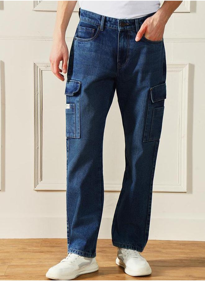 Dennis Lingo Mid Rise Relaxed Fit Cargo Pockets Jeans by Styli  - Image 1