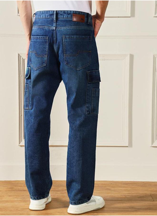 Dennis Lingo Mid Rise Relaxed Fit Cargo Pockets Jeans by Styli  - Image 2