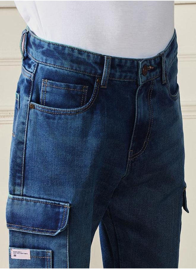 Dennis Lingo Mid Rise Relaxed Fit Cargo Pockets Jeans by Styli  - Image 3