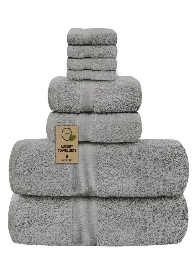 Softolle Luxury 8 Piece Towel Set, 2 Bath Towels 2 Hand Towels 4 Washcloths, Towels for Bathroom, Home, Spa & Gym - Highly Absorbent (Silver Grey) - Image 1