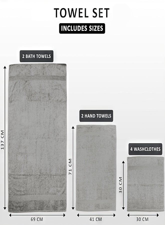 Softolle Luxury 8 Piece Towel Set, 2 Bath Towels 2 Hand Towels 4 Washcloths, Towels for Bathroom, Home, Spa & Gym - Highly Absorbent (Silver Grey) - Image 2