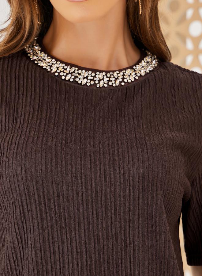 Styli Embellished Round Neck Short Sleeve Top  - Image 4