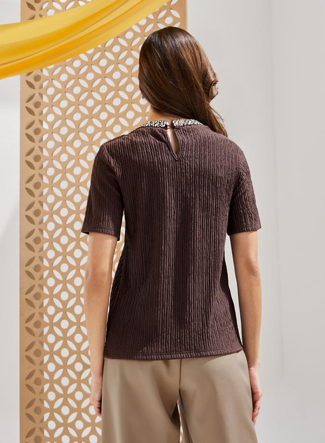 Styli Embellished Round Neck Short Sleeve Top  - Image 5