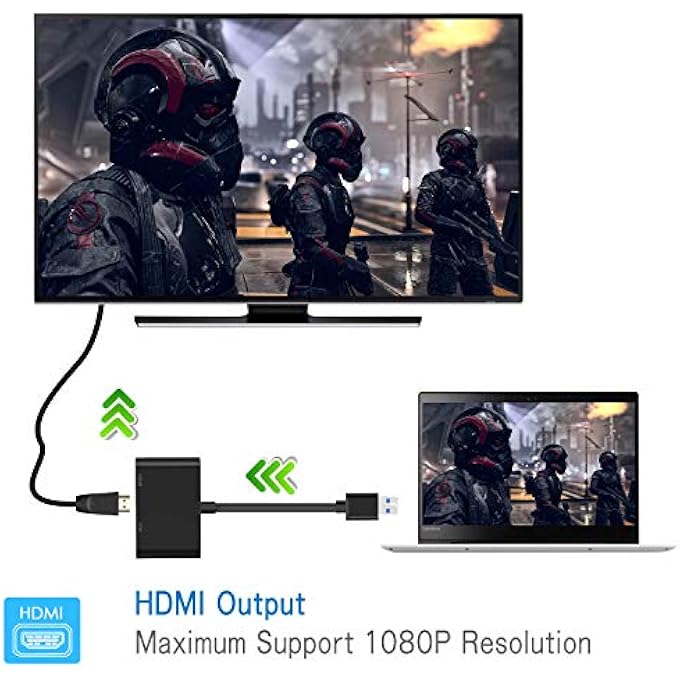 rayihni USB TO HDMI VGA ADAPTER, USB 3.0 TO HDMI CONVERTER 1080P HDMI AND VGA SYNC OUTPUT SUPPORT WINDOWS 10/8/7 ONLY （BLACK） - Image 3