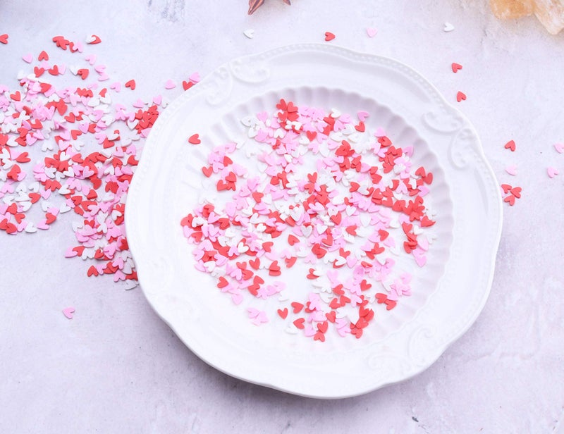Sowaka 50g Resin Slime Fake Sprinkles Flatback Multi Color Round Tiny Clay Decoration for Charm Filler Fake Candy Chocolate Cupcake Cake Dessert DÃ©cor Art Particle (Red - Heart) - Image 4