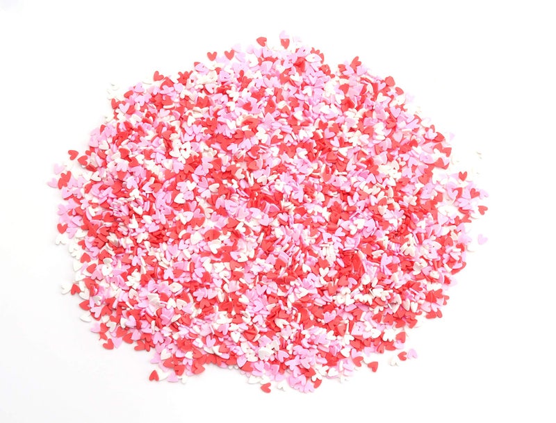 Sowaka 50g Resin Slime Fake Sprinkles Flatback Multi Color Round Tiny Clay Decoration for Charm Filler Fake Candy Chocolate Cupcake Cake Dessert DÃ©cor Art Particle (Red - Heart) - Image 1