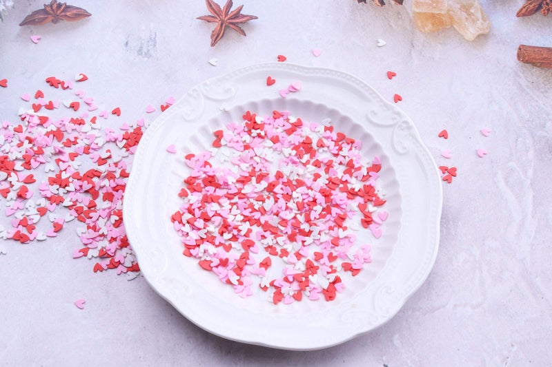 Sowaka 50g Resin Slime Fake Sprinkles Flatback Multi Color Round Tiny Clay Decoration for Charm Filler Fake Candy Chocolate Cupcake Cake Dessert DÃ©cor Art Particle (Red - Heart) - Image 5