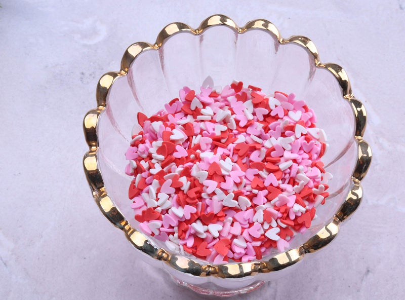 Sowaka 50g Resin Slime Fake Sprinkles Flatback Multi Color Round Tiny Clay Decoration for Charm Filler Fake Candy Chocolate Cupcake Cake Dessert DÃ©cor Art Particle (Red - Heart) - Image 2