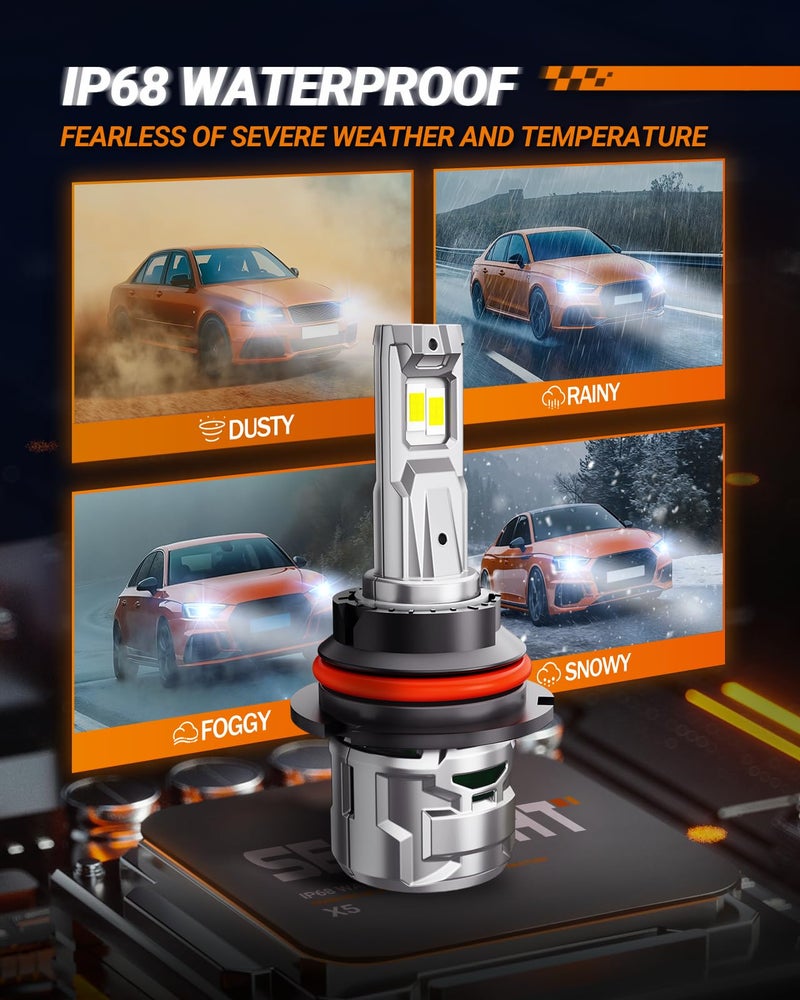 SEALIGHT 30000LM Brightness 9007 Bulb, 6500K Non-Polarity 9007 Fog Light, 60000Hrs Long Lifespan with 15000RPM Cooling Fan, Plug and Play, IP68 Waterproof, Pack of 2 - Image 4