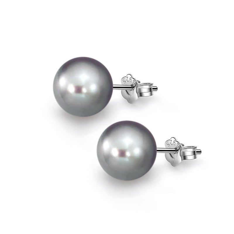 HIGHSPARK 925 Silver Classic Pearl Earrings for Women | 92.5 Sterling Silver & Brilliant Lustre Pearls | Lovely Gift for Women - Pearl Grey 10mm - Image 4