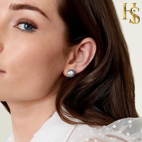 HIGHSPARK 925 Silver Classic Pearl Earrings for Women | 92.5 Sterling Silver & Brilliant Lustre Pearls | Lovely Gift for Women - Pearl Grey 10mm - Image 3