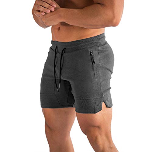 PIDOGYM Men's 5" Gym Workout Shorts,Fitted Jogging Short Pants for Bodybuilding Running Training with Zipper Pockets Dark Grey - Image 4