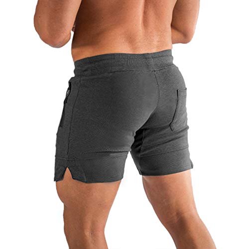 PIDOGYM Men's 5" Gym Workout Shorts,Fitted Jogging Short Pants for Bodybuilding Running Training with Zipper Pockets Dark Grey - Image 3