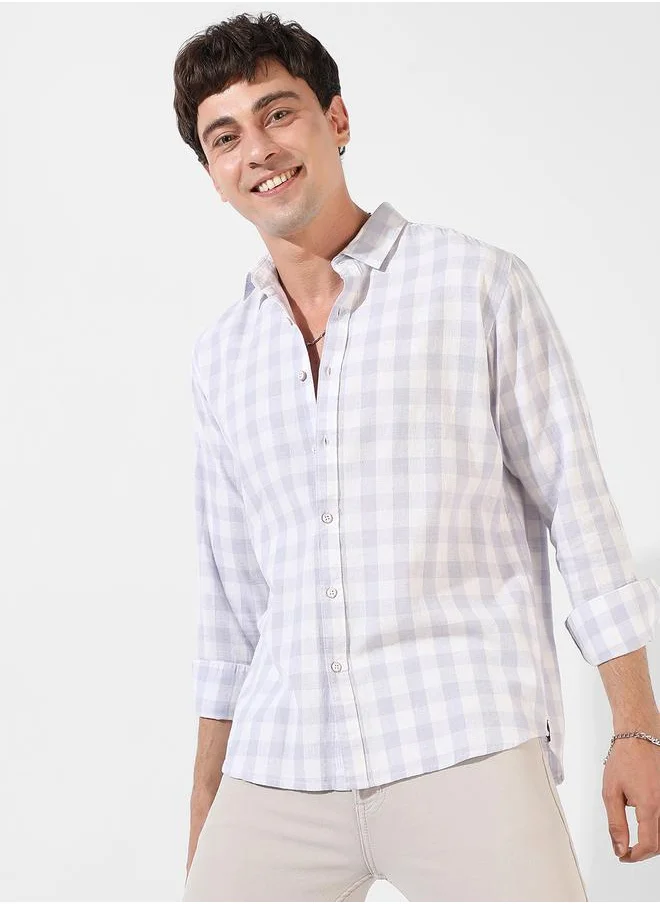 Campus Sutra Gingham Checked Button-Down Casual Shirt