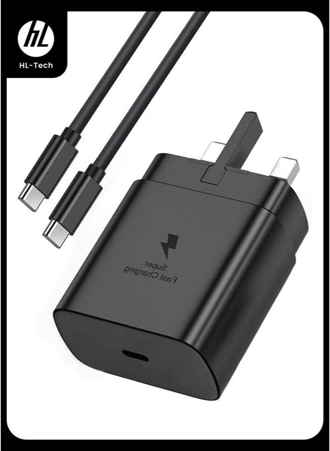 HL-Tech PD 45W Super Fast Charger USB-C Power Adapter With USB C Charging Cable for Samsung Galaxy S25 Ultra, S24 Ultra, S23 Ultra, S22 Ultra, A16, A15, A55 Black - Image 1