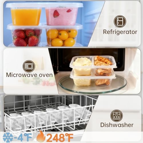 HIFFION 15 Pack Reusable Snack Containers with Lids, Double Compartment Condiment Snack Pack Containers, Reusable Snack Packs, 2 Compartment Snack Containers for Meal Prep, Take-out, Party & Travel-7oz - Image 4