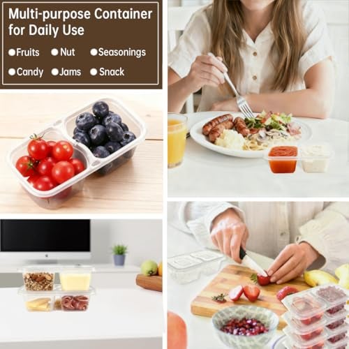 HIFFION 15 Pack Reusable Snack Containers with Lids, Double Compartment Condiment Snack Pack Containers, Reusable Snack Packs, 2 Compartment Snack Containers for Meal Prep, Take-out, Party & Travel-7oz - Image 5