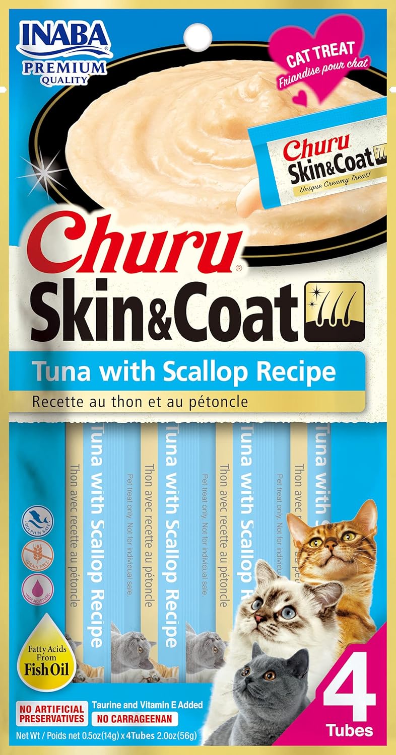 Inaba churu treat for cats skin and coat tuna with scallop 4 * 14g - Image 1