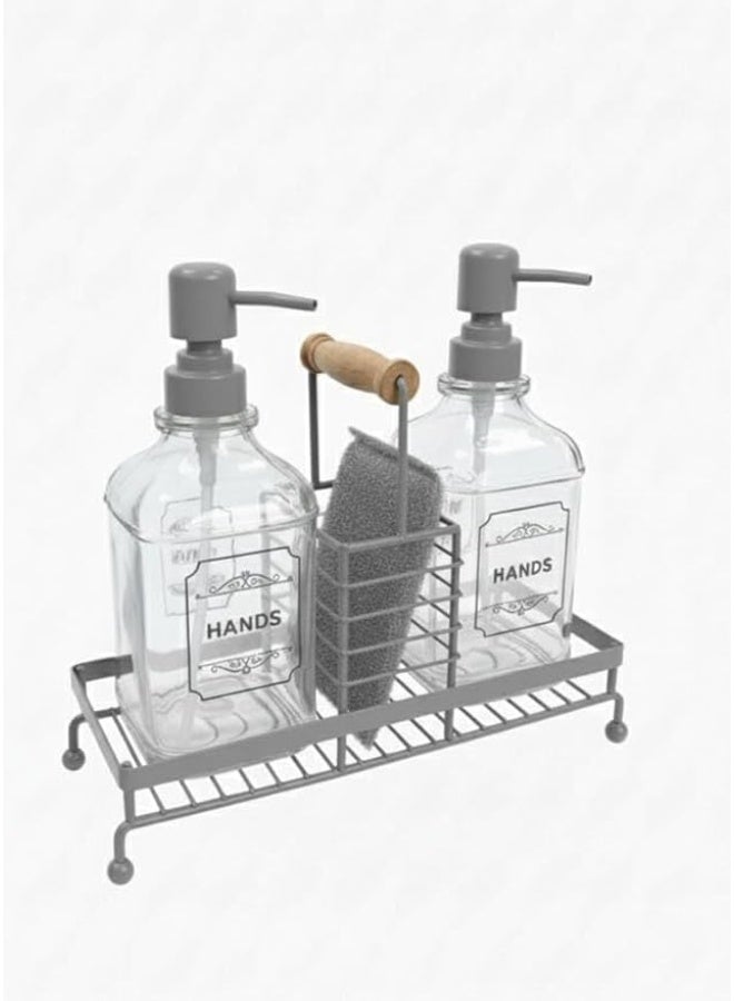 سبيس شوب موزع صابون زجاجي مع حامل متعدد الألوان - Image 1