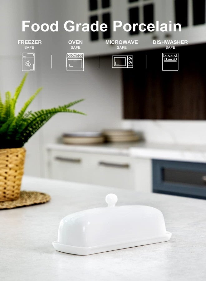 Nucookery طبق زبدة من البورسلين من نوكوكيري - تصميم أنيق - أطباق زبدة سيراميك بغطاء، مزودة بشريط مانع للانزلاق - تتسع لقطعة زبدة واحدة قياسية - سهلة التنظيف وآمنة للغسل في غسالة الأطباق. أبيض - Image 2