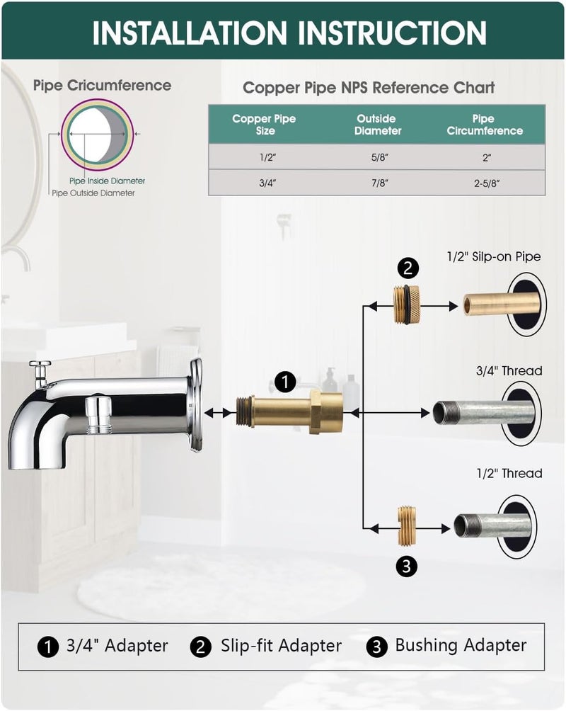 LOCALAND Tub Spout with Diverter, Bathtub Spout for Hand Shower,Chrome Plated - Image 2
