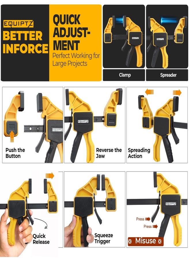 EQUIPTZ Heavy Duty Bar Clamps for Woodworking - Quick Grip Clamps Set - 4 PCs of 6 Inch & 2 Pcs of 12 Inch Wood Clamps for Gluing, Carpentry, DIY, and Metalworking - Image 4