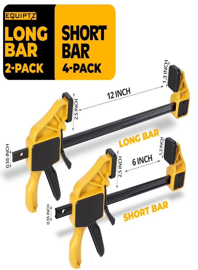 EQUIPTZ Heavy Duty Bar Clamps for Woodworking - Quick Grip Clamps Set - 4 PCs of 6 Inch & 2 Pcs of 12 Inch Wood Clamps for Gluing, Carpentry, DIY, and Metalworking - Image 2