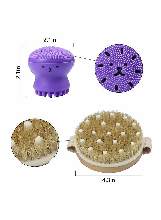 MoonBrush Full Set Shower Brush Kits for Men Women, Body Scrub Brush Silicone Back Body Brush Wash Face Brush Shower Caps All-Round Skin Massage Cleansing Improve Blood Circulation - Image 3