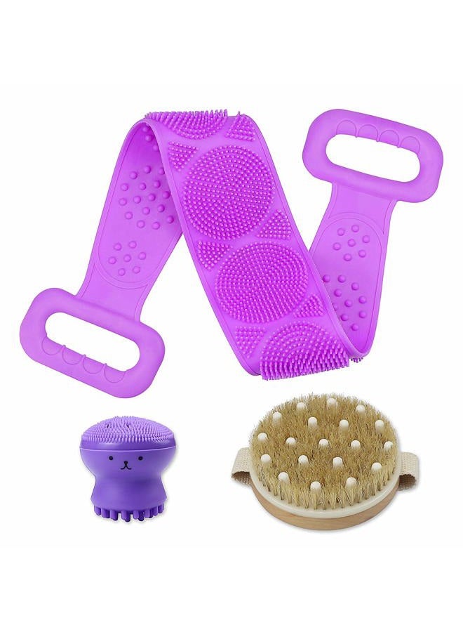 MoonBrush Full Set Shower Brush Kits for Men Women, Body Scrub Brush Silicone Back Body Brush Wash Face Brush Shower Caps All-Round Skin Massage Cleansing Improve Blood Circulation - Image 1