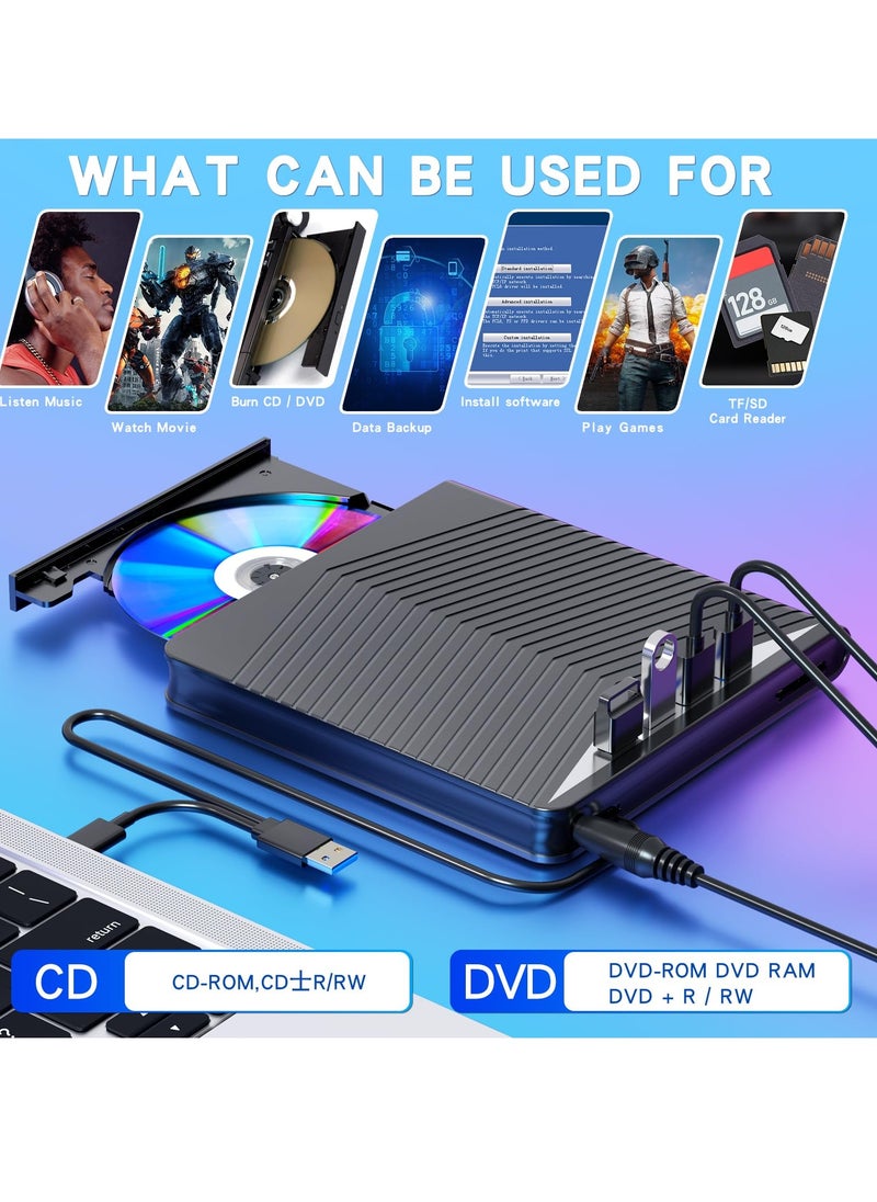 Generic - 7-in-1 External CD/DVD Drive with USB 3.0, 4 USB Ports, and 2 TF/SD Card Slots - Optical Disk Burner for Laptop, Mac, and Compatible with Windows 10/8/7 and Linux OS. - Image 1