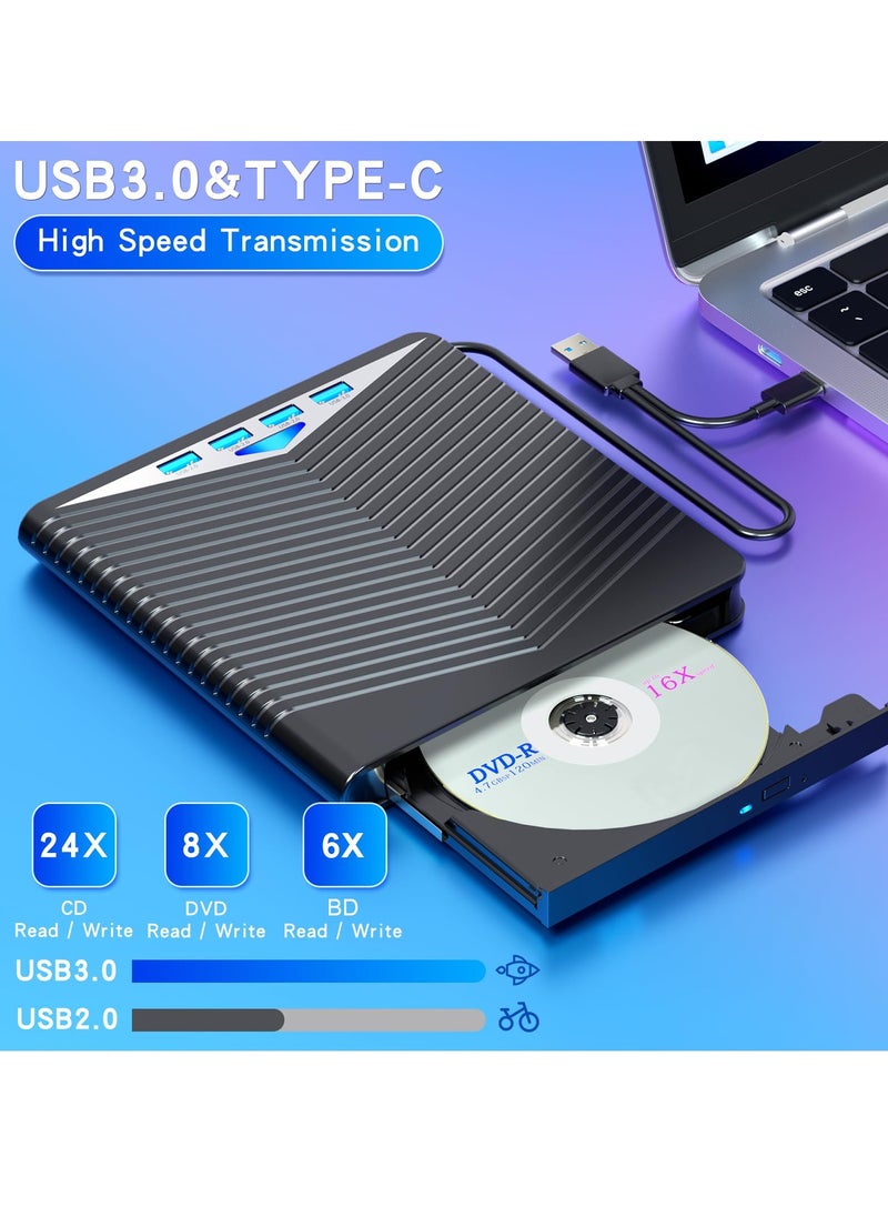 Generic - 7-in-1 External CD/DVD Drive with USB 3.0, 4 USB Ports, and 2 TF/SD Card Slots - Optical Disk Burner for Laptop, Mac, and Compatible with Windows 10/8/7 and Linux OS. - Image 1